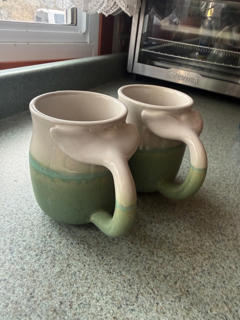 Handcrafted Green Ombre Whale Ceramic Coffee Mug - Set of 2